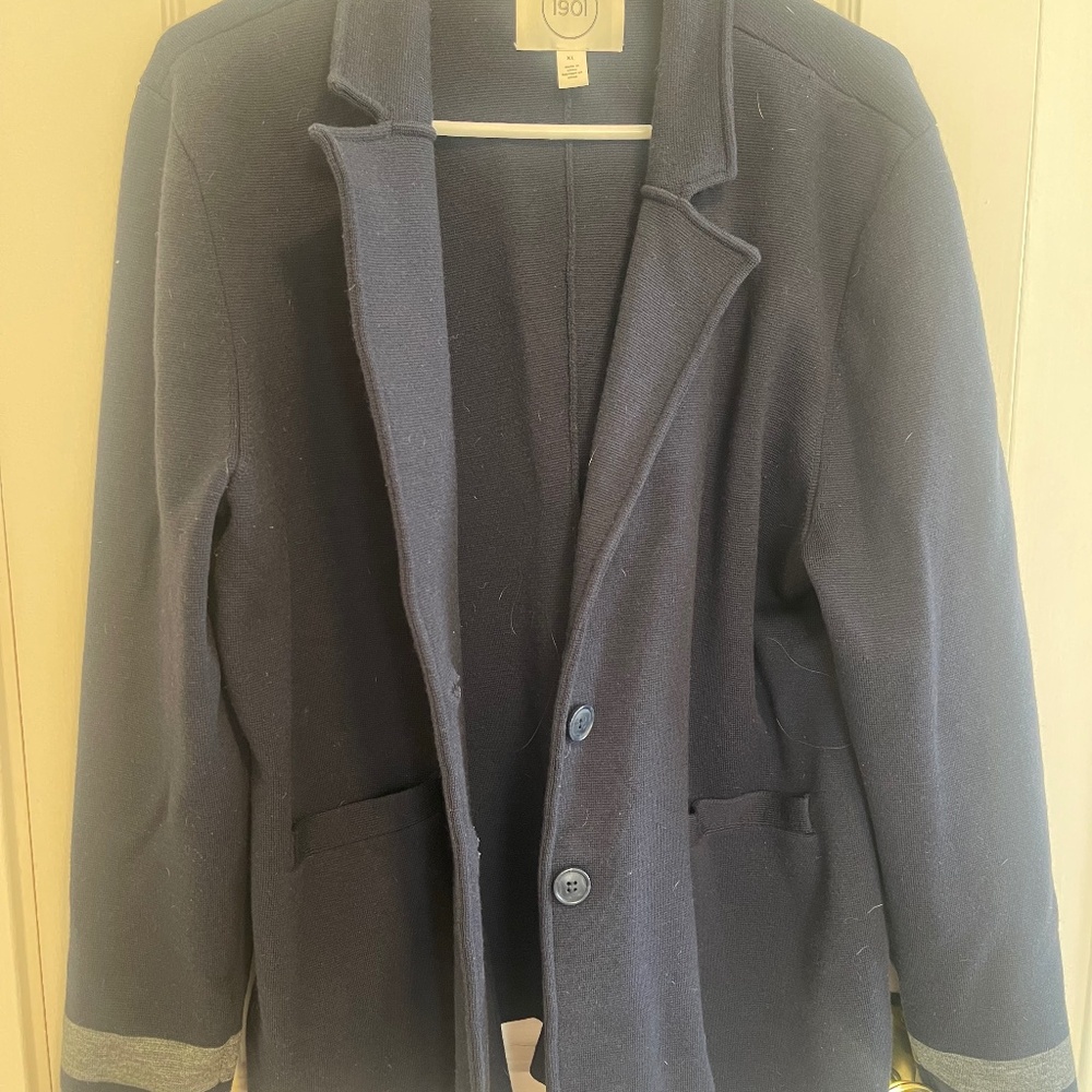 Navy blue knit blazer